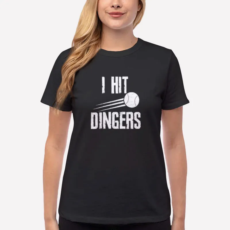 Women T Shirt Black Vintage Baseball I Hit Dingers Kid Shirt