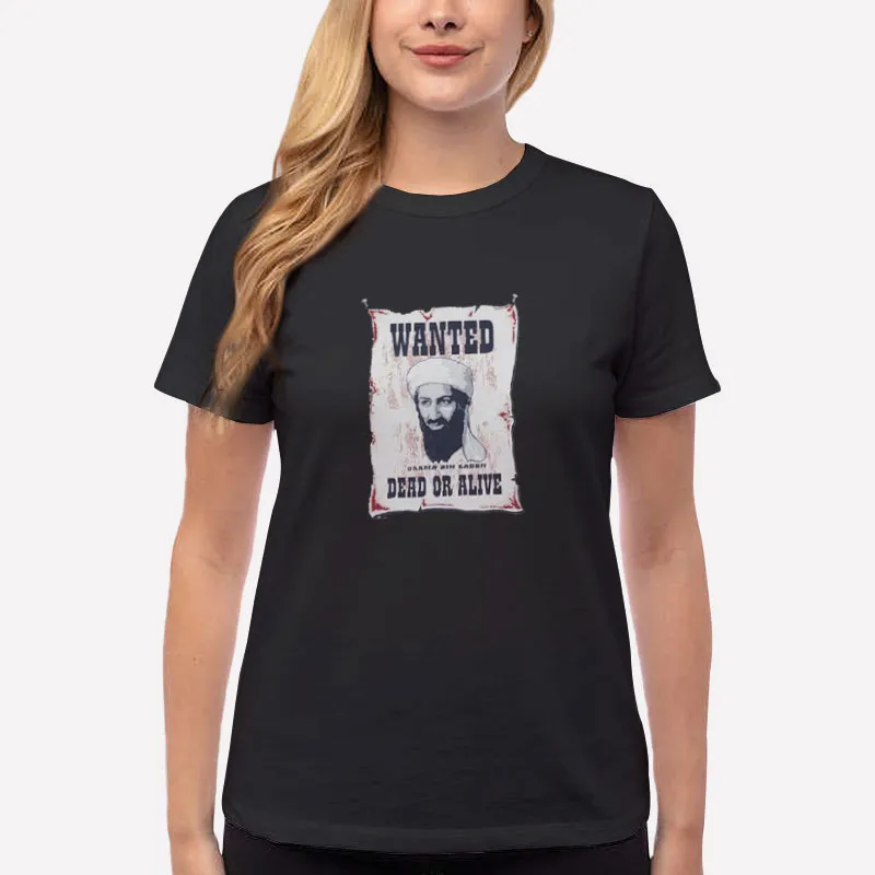 Women T Shirt Black Vintage Wanted Osama Bin Laden T Shirt