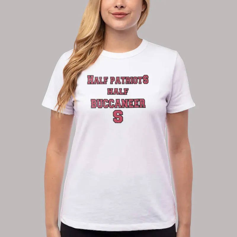Women T Shirt White American Football Half Patriots Half Buccaneers Shirt
