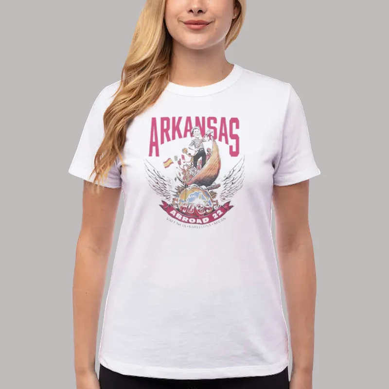 Women T Shirt White Eric Musselman Arkansas Hogs Abroad Shirt