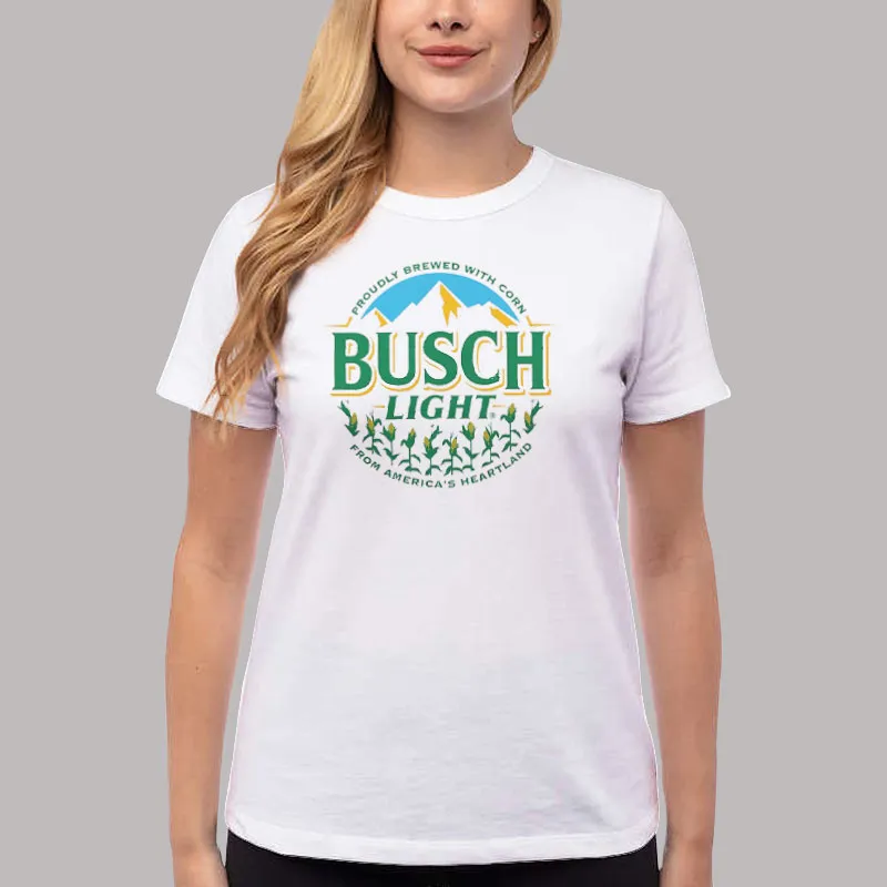 Women T Shirt White Proudly Brewed Busch Light Corn Shirt