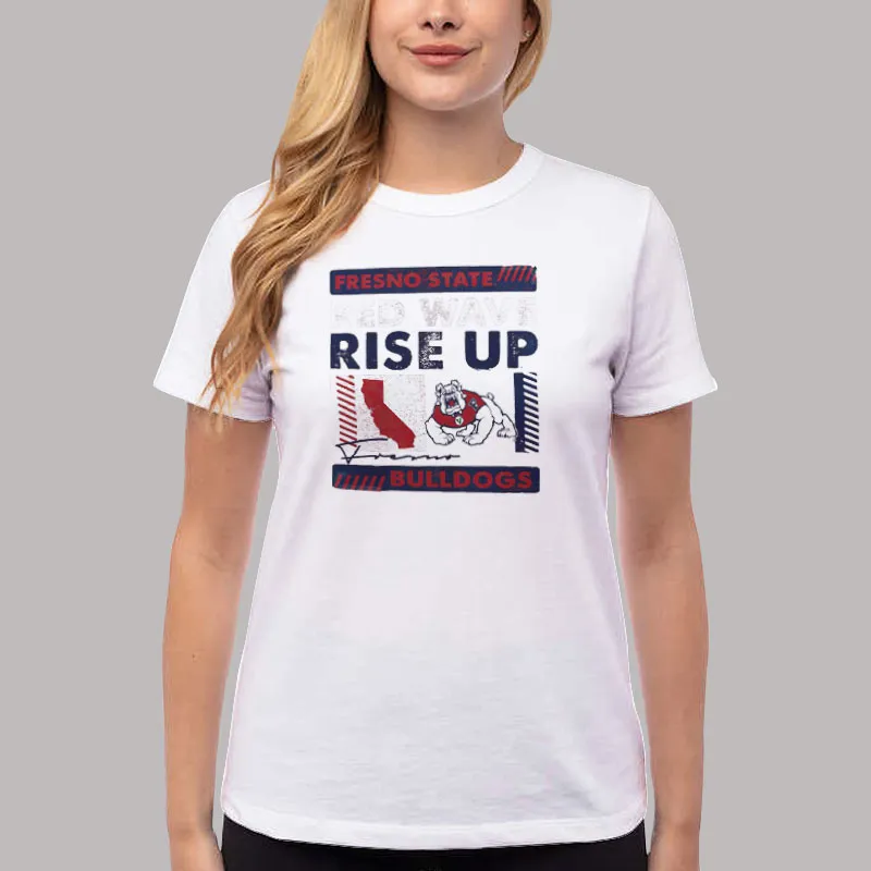 Women T Shirt White Rise Up Bulldog Red Wave Fresno Shirt