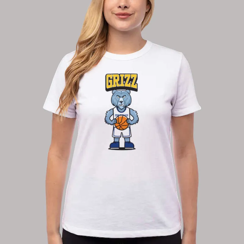 Women T Shirt White The Grizzlies Memphis Grizz Mascot Shirt