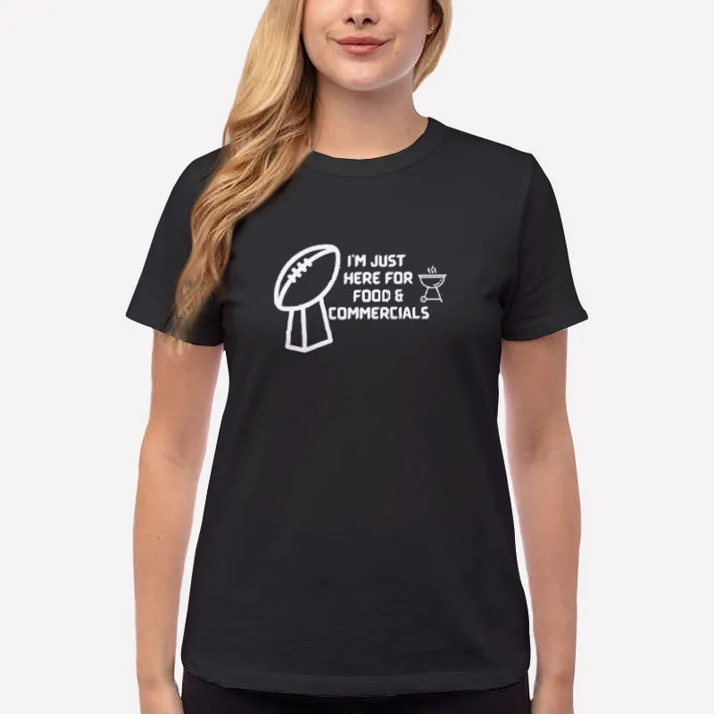 Women T Shirt Black Funny Super Bowl Food And Commercials Shirt