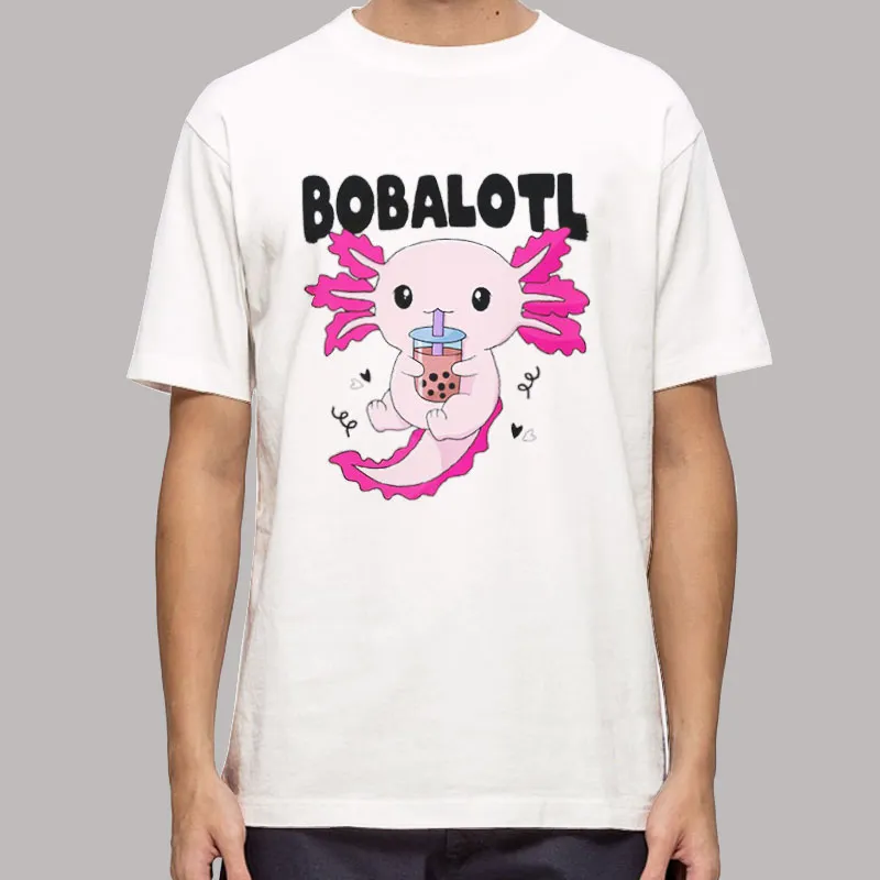 Bobalotl Kawaii Axolotl Drinking Boba Shirt