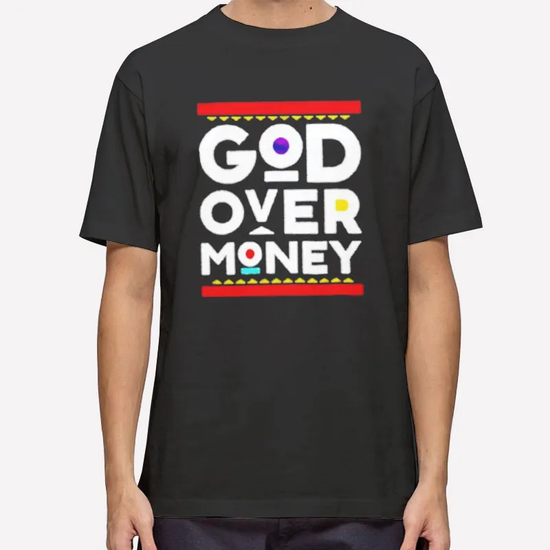 Mens T Shirt Black Funny Quotes God Over Money Sweatshirt