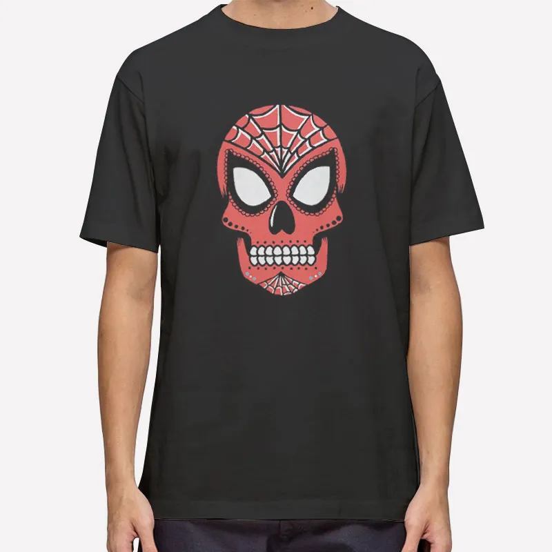 Mens T Shirt Black Inspired Spider Face Sugar Skull Sweatshirt