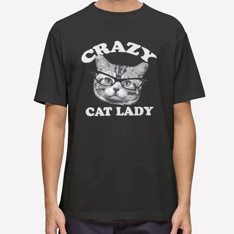 Mens T Shirt Black Retro Vintage Crazy Cat Lady Sweatshirt