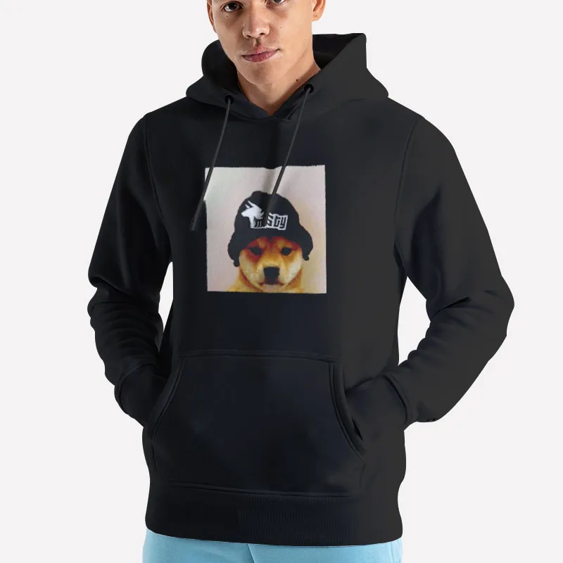 Unisex Hoodie Black Funny Dog Wif Hat Shirt