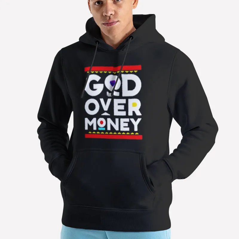 Unisex Hoodie Black Funny Quotes God Over Money Sweatshirt