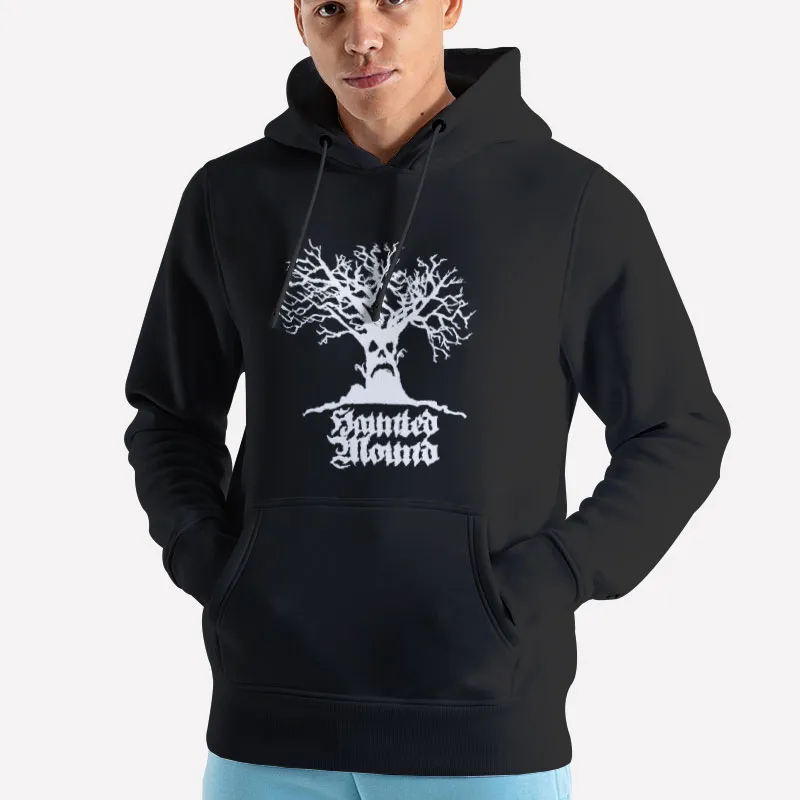 Unisex Hoodie Black Haunted Mound Logo Creepy Tree Shirt