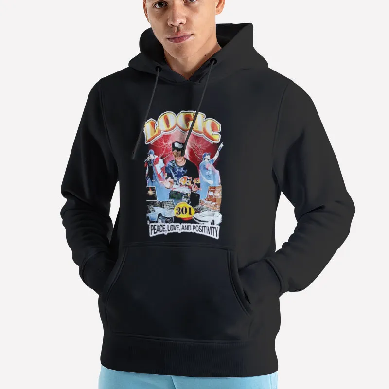 Unisex Hoodie Black Logic Merchandise Peace Love And Positivity Shirt