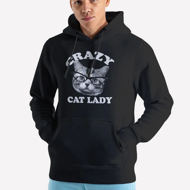 Unisex Hoodie Black Retro Vintage Crazy Cat Lady Sweatshirt