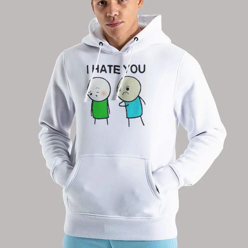 Unisex Hoodie White Funny I Hate You Emoji Shirt