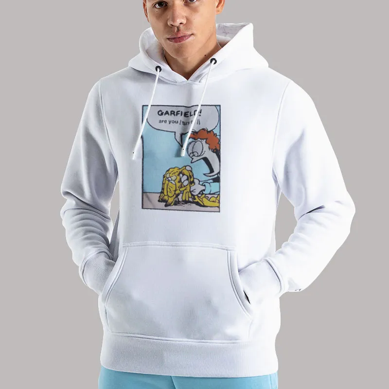 Unisex Hoodie White Garfield Are You Srs Or J Shirt
