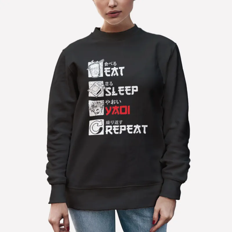 Unisex Sweatshirt Black Anime Boy’s Love Eat Sleep Yaoi Ahegao Shirt