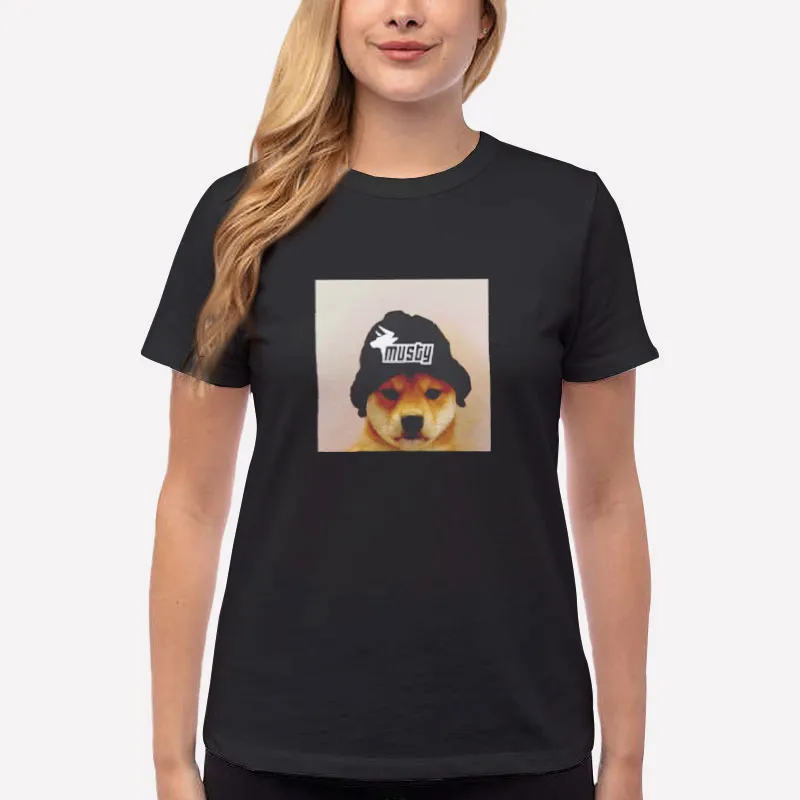 Women T Shirt Black Funny Dog Wif Hat Shirt