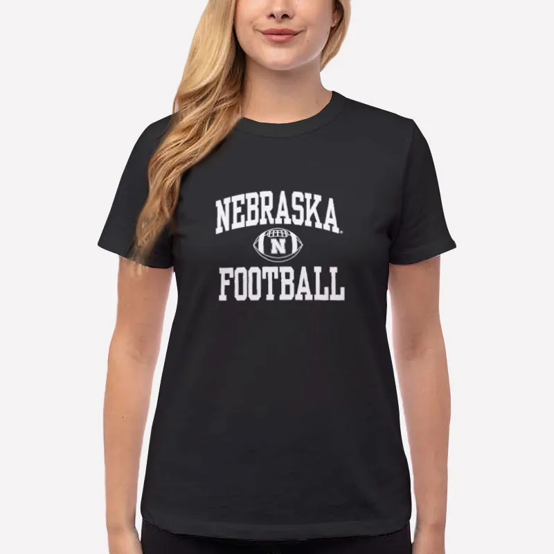 Women T Shirt Black Husker Nebraska Football Logo Shirt