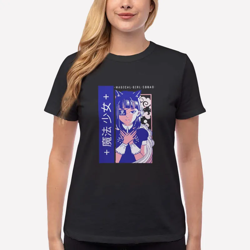Women T Shirt Black Japanese Manga Magical Girl Squad Anime T Shirt