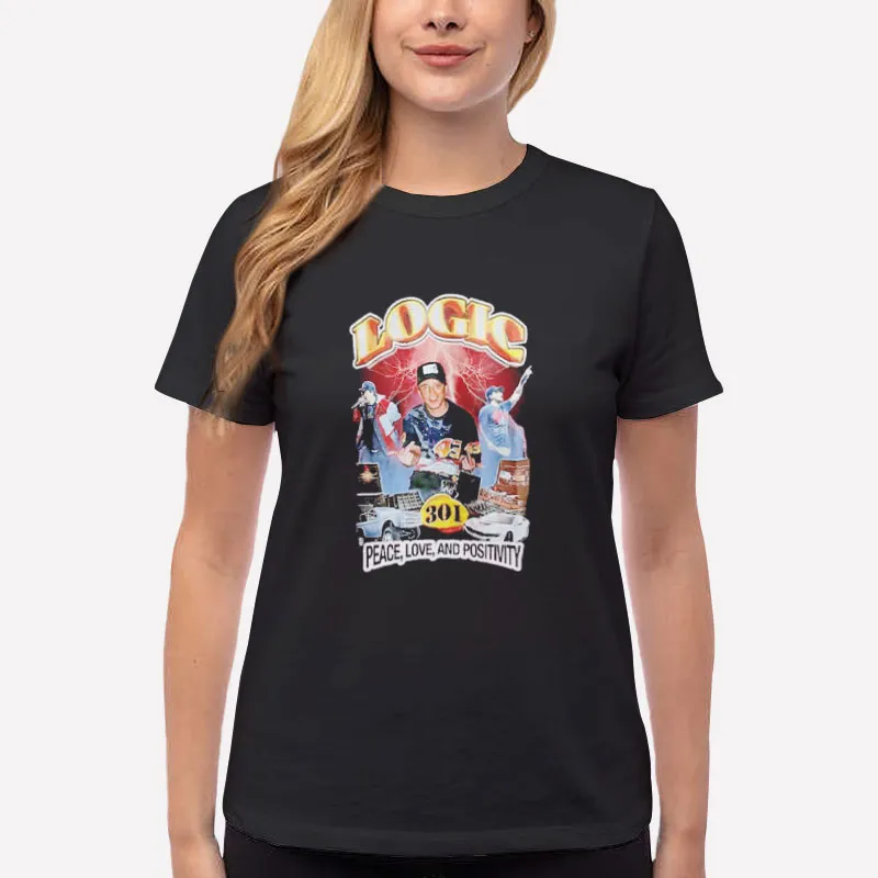 Women T Shirt Black Logic Merchandise Peace Love And Positivity Shirt