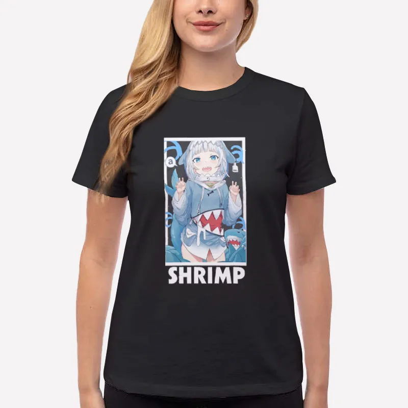 Women T Shirt Black Senzawa Face Gawr Gura Shrimp Shirt