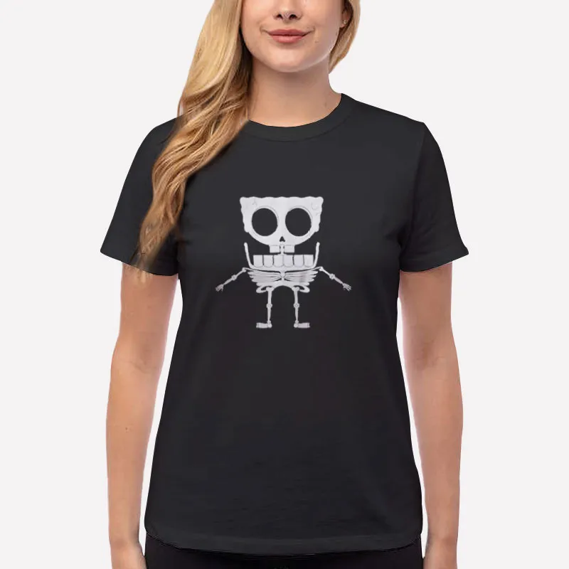 Women T Shirt Black Spongebob Skeleton Lady Cartoon Shirt