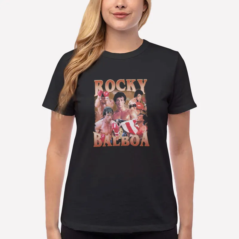 Women T Shirt Black The Boxer Rocky Balboa Bootleg Rap Shirt