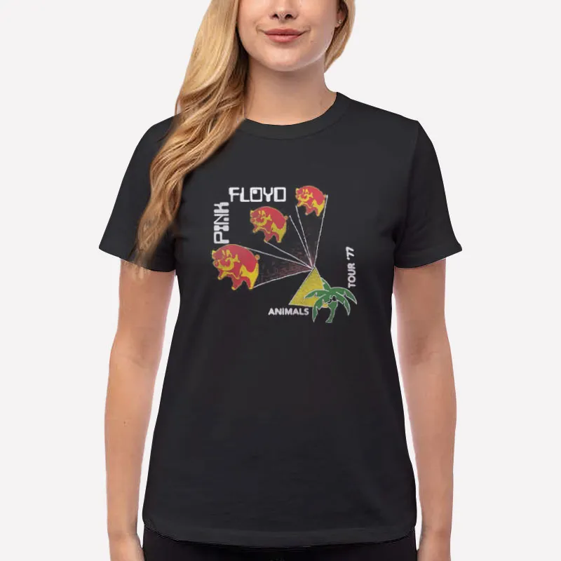 Women T Shirt Black Vintage 70s Pink Floyd Animals 1977 Tour T Shirt