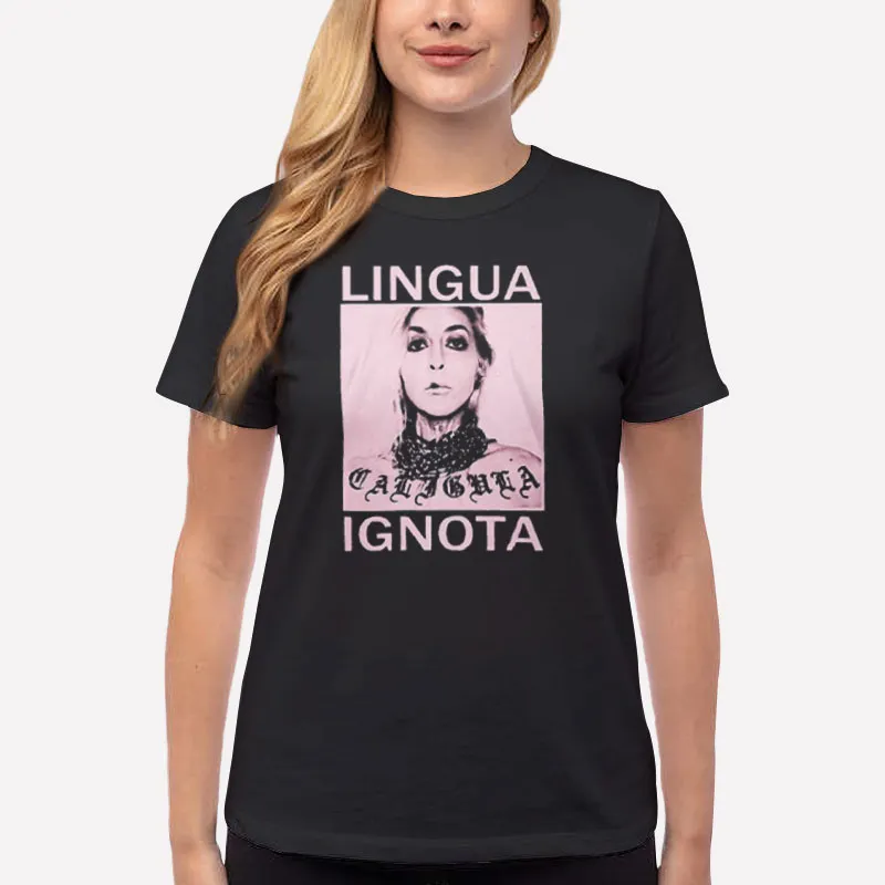 Women T Shirt Black Vintage Caligula Lingua Ignota Shirt