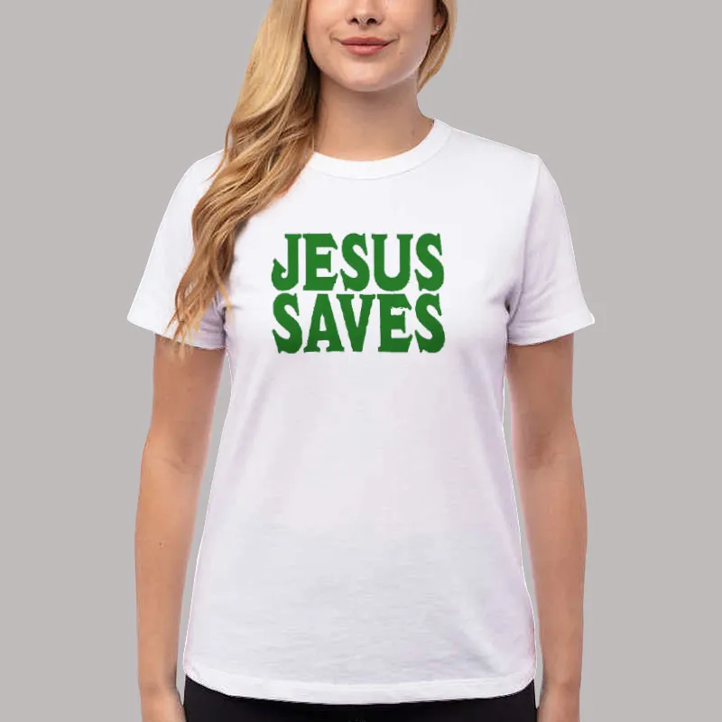 Women T Shirt White America Mall Jesus Saves Shirt