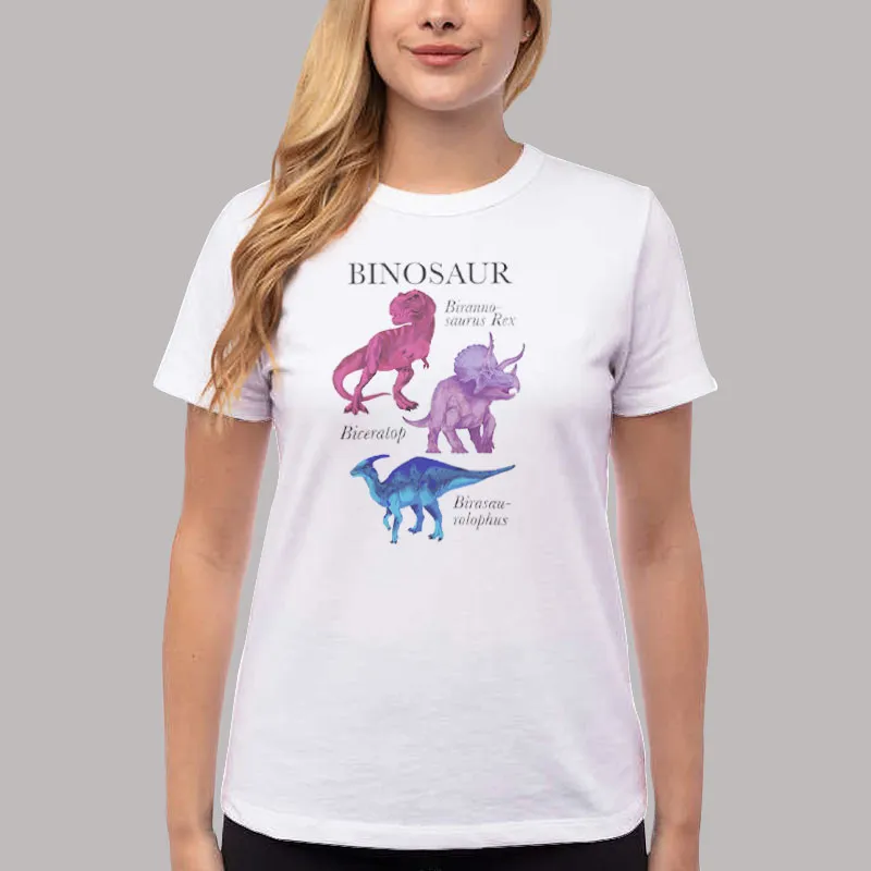 Women T Shirt White Bisexual Pride Subtle Bi Pride Bisexual Dinosaur Shirt