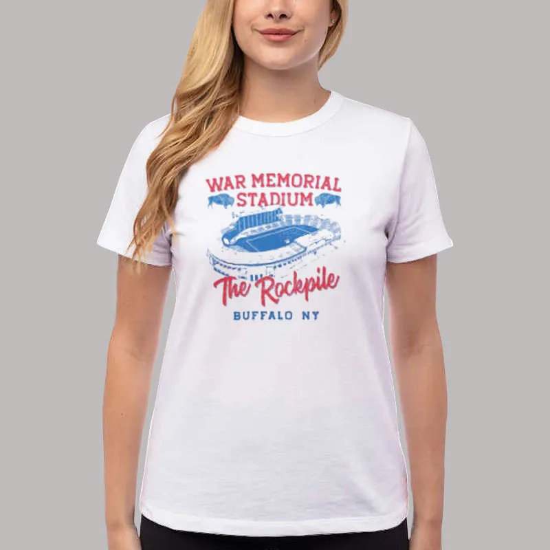 Women T Shirt White Buffalo War Memorial Stadium The Rockpile Shirt