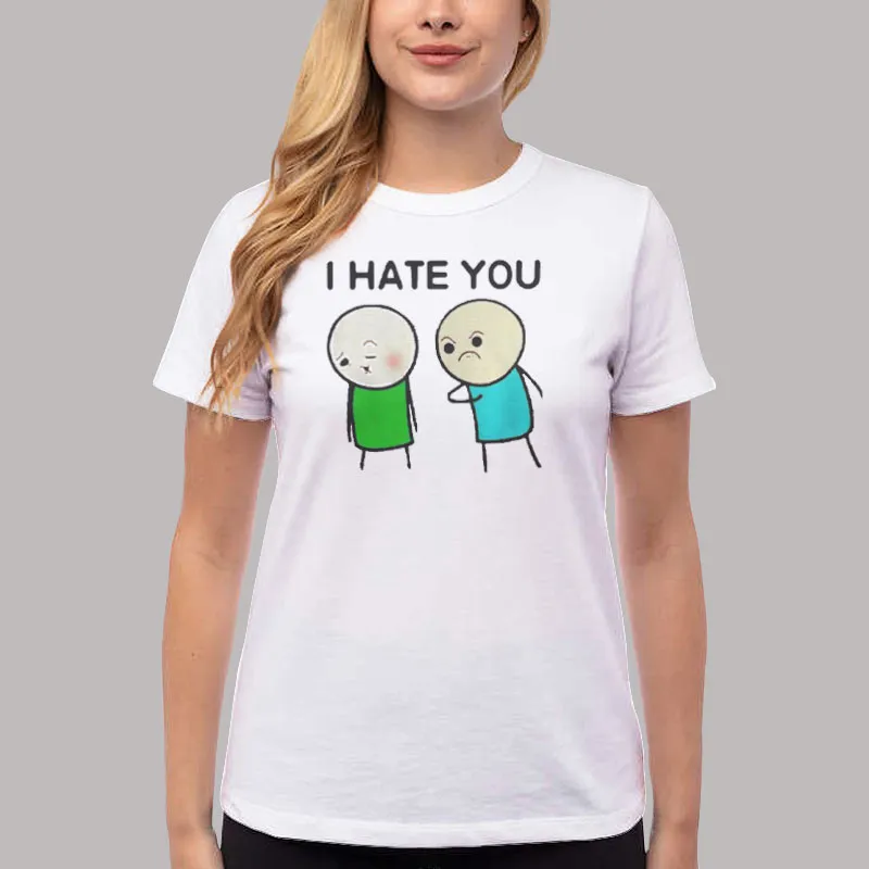 Women T Shirt White Funny I Hate You Emoji Shirt
