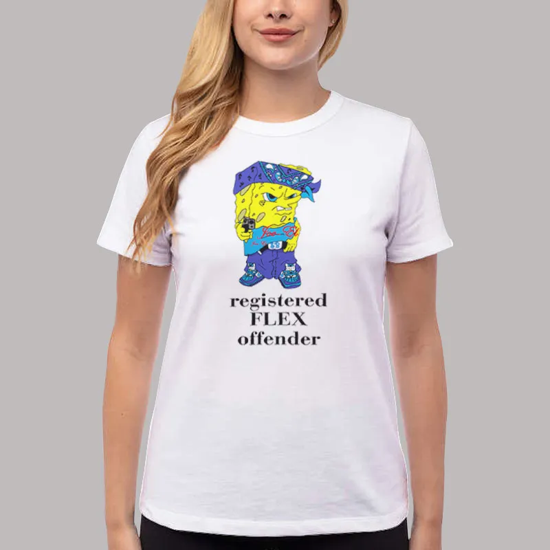 Women T Shirt White Funny Registered Spongebob Flex Offender Shirt