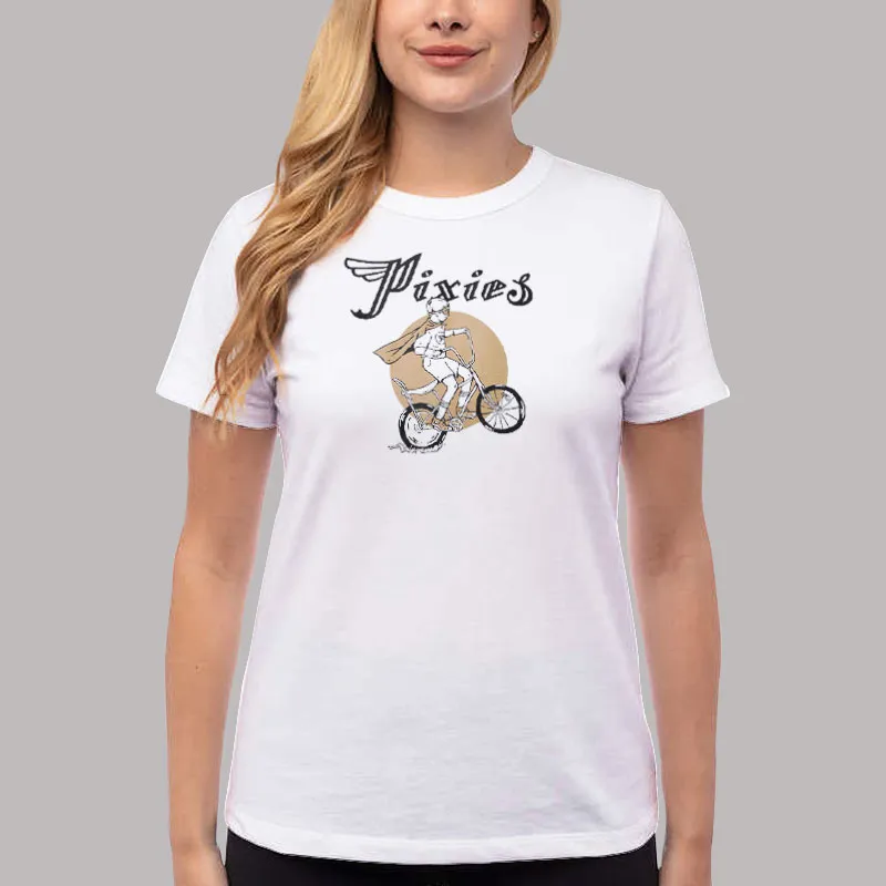 Women T Shirt White Funny Tony Pixies Riding Bicycle Shirt