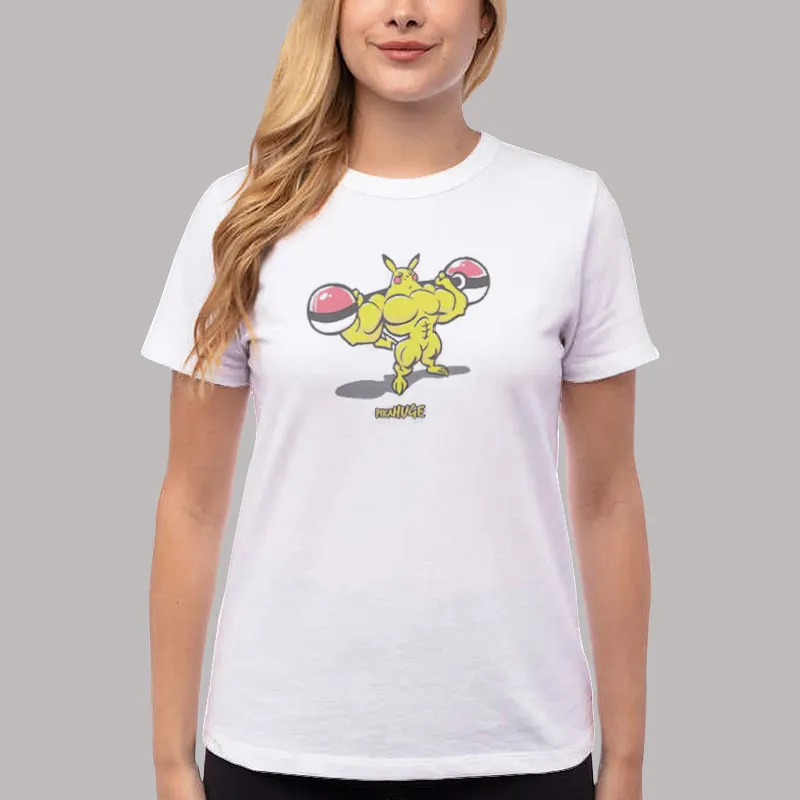 Women T Shirt White Pika Huge Buff Pikachu Shirt