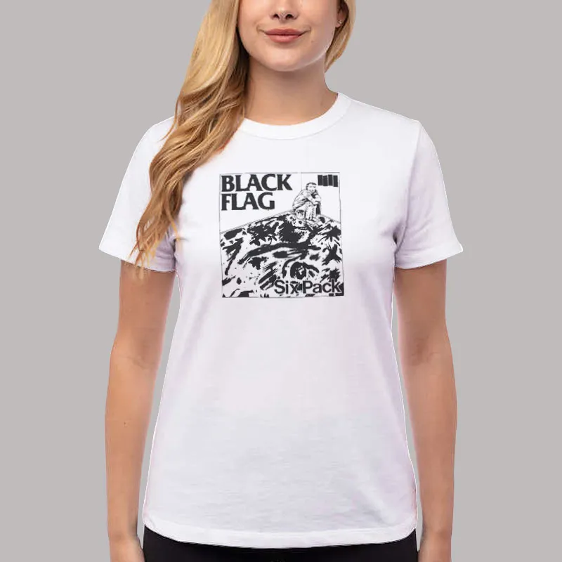 Women T Shirt White The Punk Rock Black Flag Six Pack Shirt