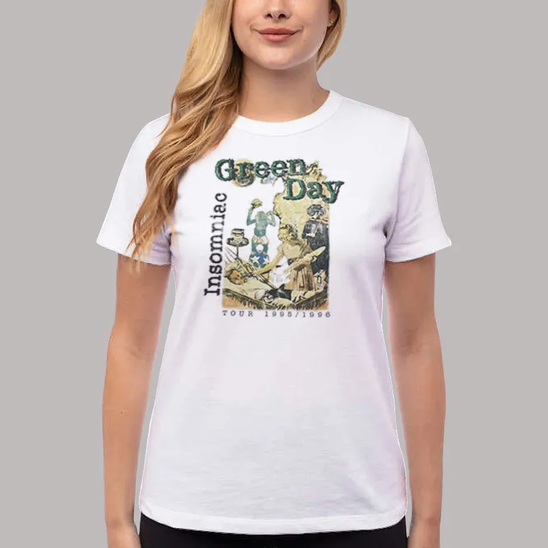 Women T Shirt White Vintage 1995 Tour Green Day Insomniac T Shirt