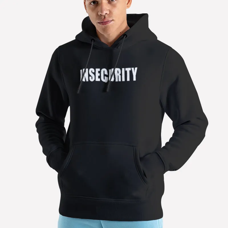 Unisex Hoodie Black Insecurity Security Parody Shirt Back Printed