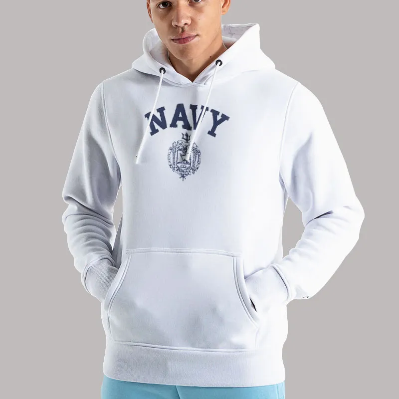 Unisex Hoodie White Naval Academy Vintage Logo Us Navy Sweatshirt