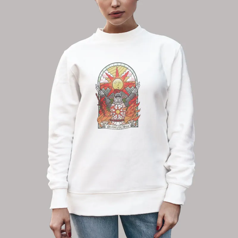 Unisex Sweatshirt White Dark Souls Praise The Sun Solaire Of Astora Shirt