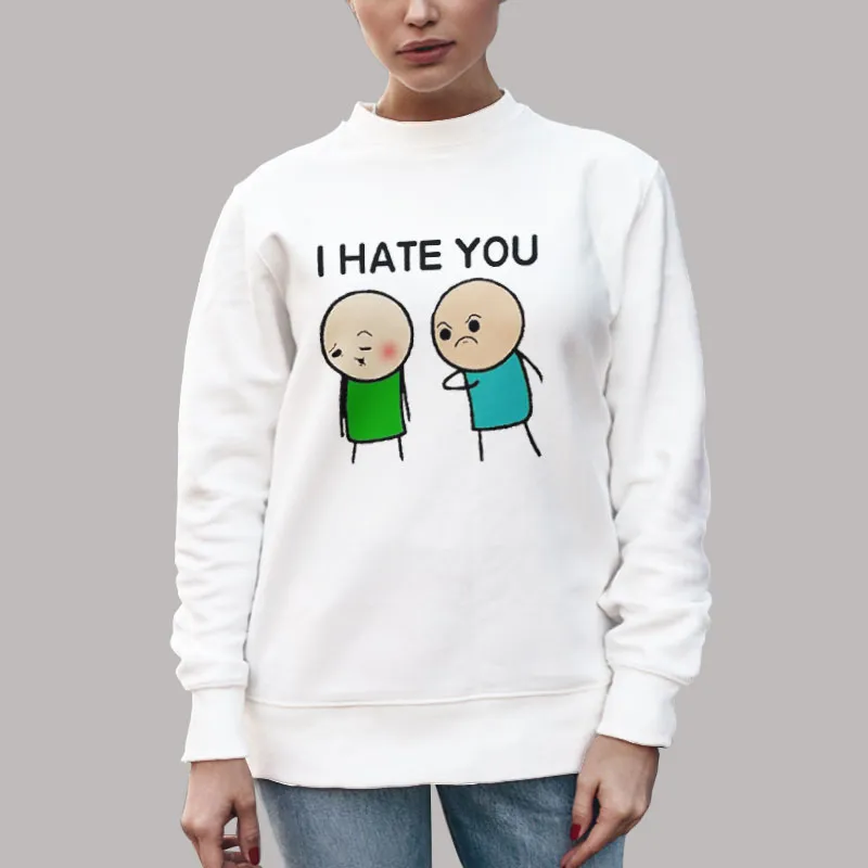 Unisex Sweatshirt White Funny I Hate You Emoji Shirt