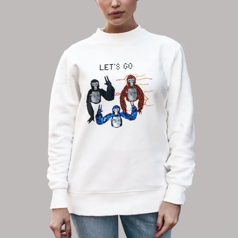 Unisex Sweatshirt White Gorilla Tag Monke Vr Gamer Let's Go Shirt