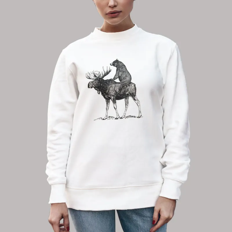Unisex Sweatshirt White Mooseback Bear Shirt Bear And Moose