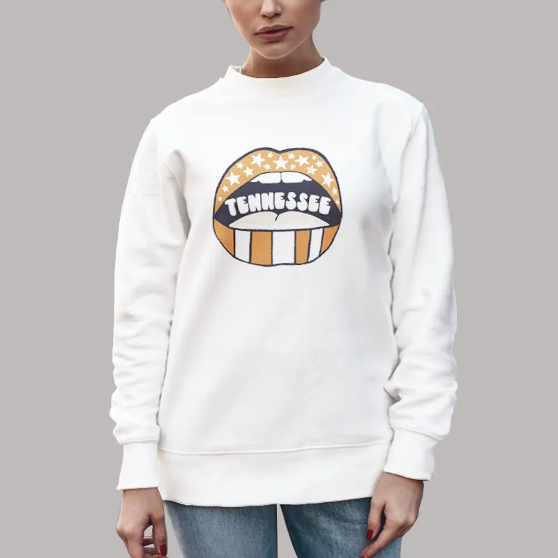 Unisex Sweatshirt White Retro Tennessee Mouth Checkered Tennessee Football Shirt