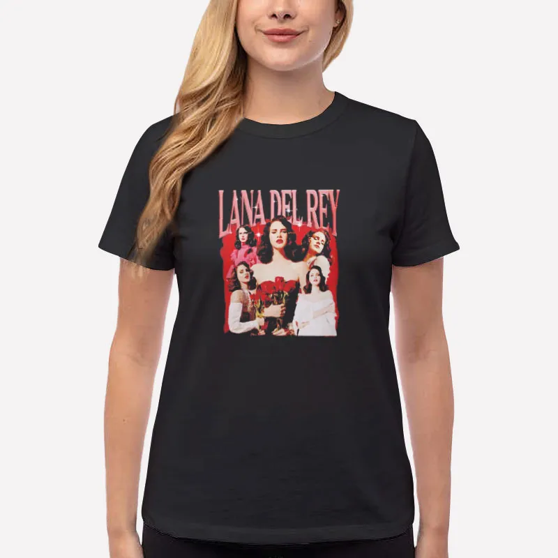 Women T Shirt Black 90s Vintage Flowers Lana Del Rey Shirt
