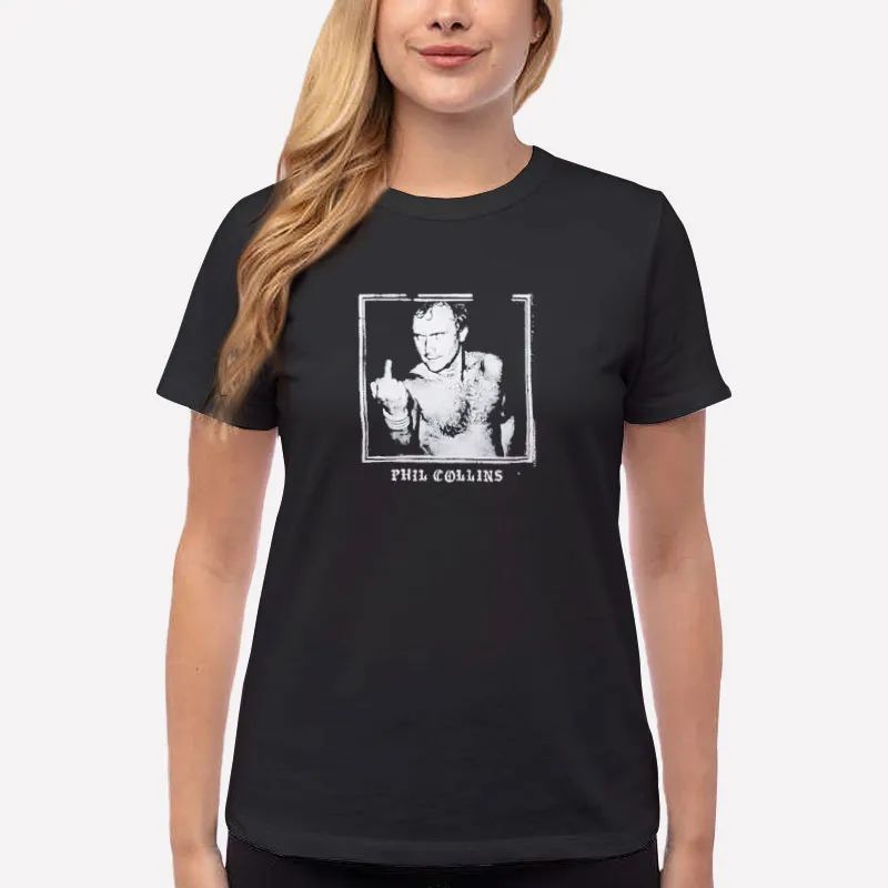 Women T Shirt Black Lights Wearing Phil Collins Middle Finger Shirt