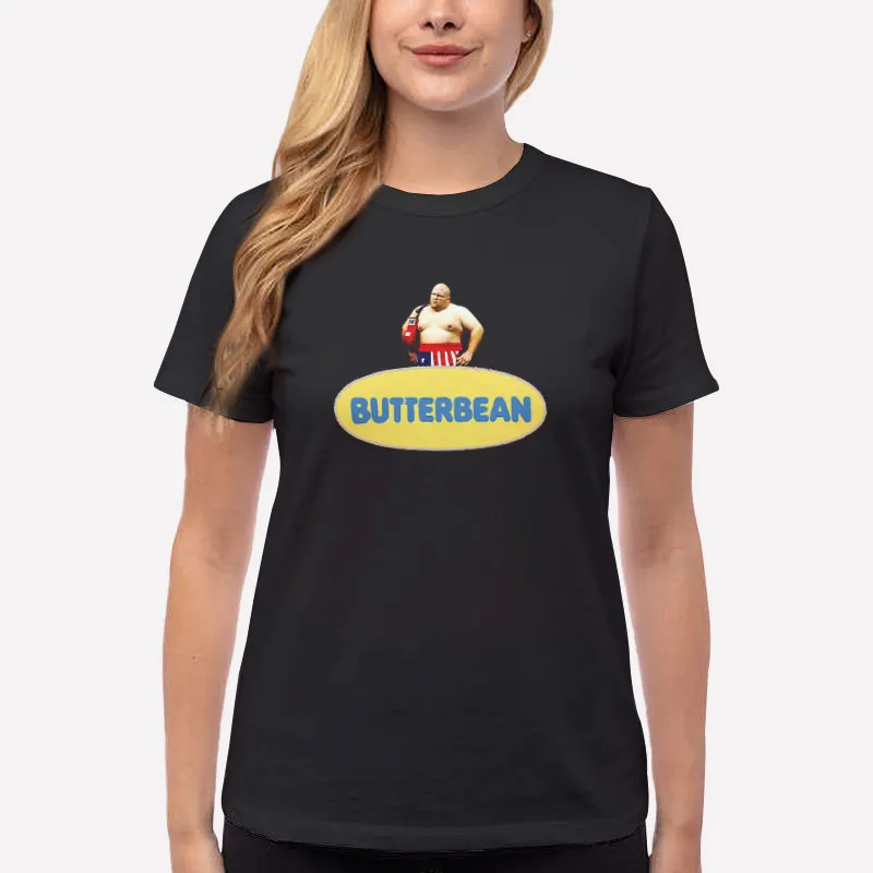 Women T Shirt Black Vintage Inspired Butterbean Boxer Shirt