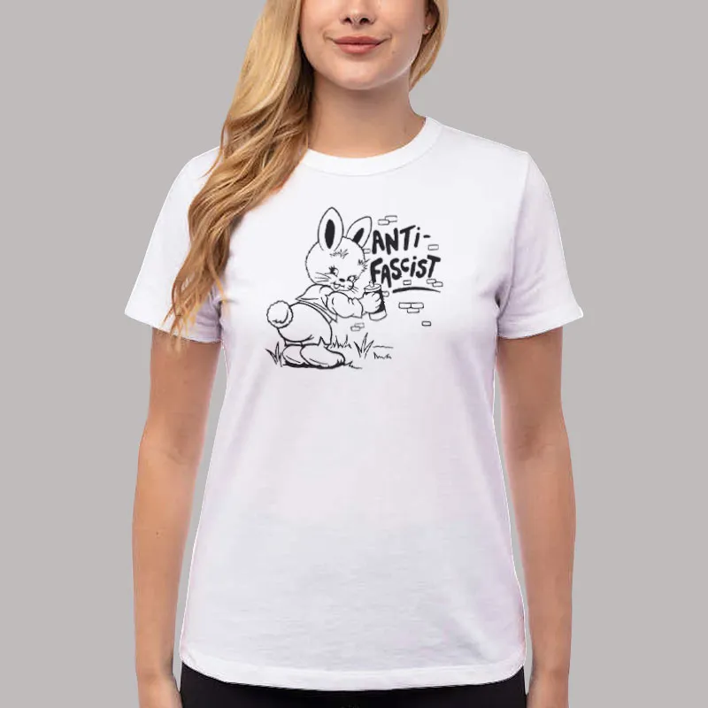 Women T Shirt White Funny Anti Fascist Bunny Classic Shirt