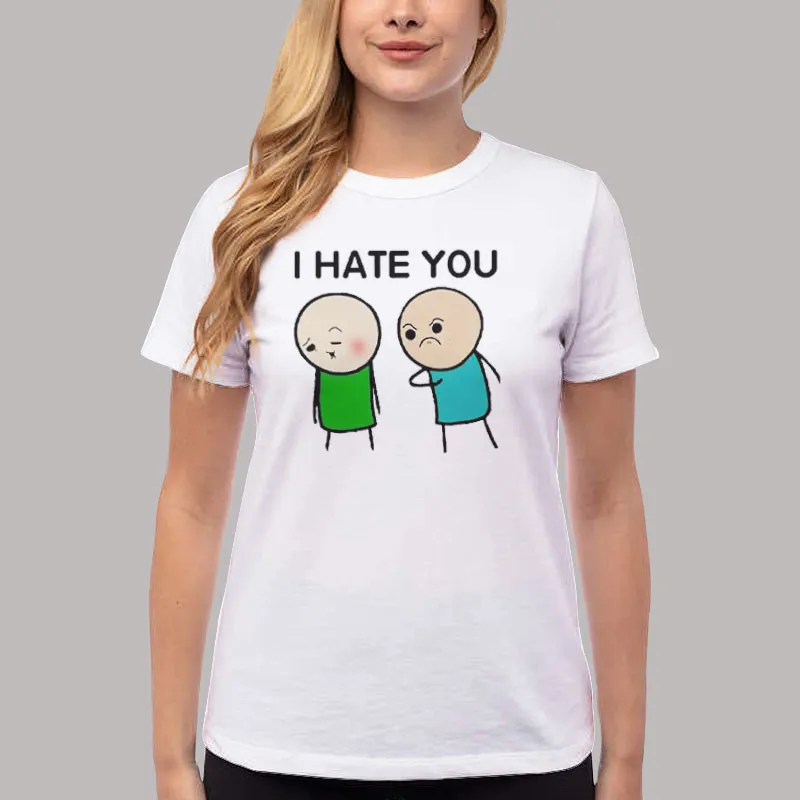 Women T Shirt White Funny I Hate You Emoji Shirt